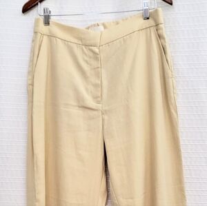 Elegant High Waist Wide Cut Pants Soft Drapey Split Hem Pale Yellow Women's 10
